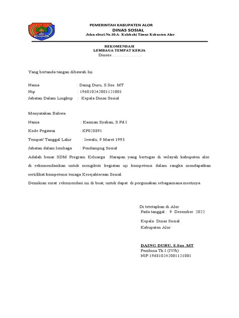 Surat Rekomendasi Ikut Ujian Kompetensi Pdf