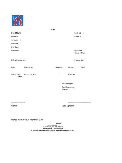 Free Motel 6 Receipt Template Calypso Tree