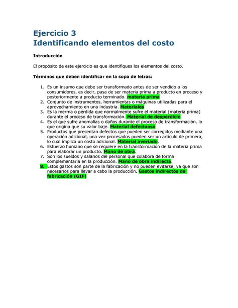 Ejercicio 3 Identificando Elementos DEL Costo Ejercicio 3