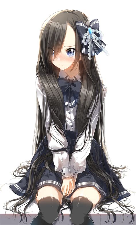 Safebooru 1girl Bangs Black Hair Blue Bow Blue Eyes Blue Skirt Blush