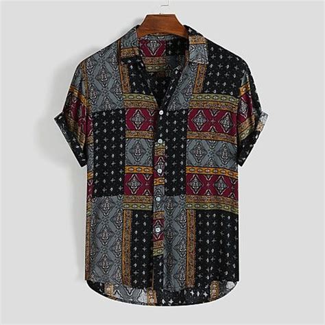 Men S Shirt Graphic Shirt Boho Shirt Graphic Collar Button Down Collar