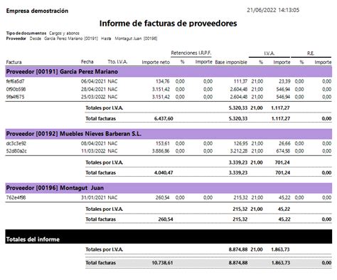 Informe De Facturas De Proveedores Aliquo Software