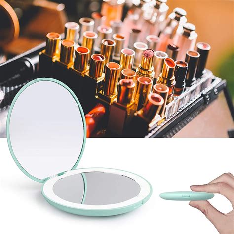 Led Lighted Travel Makeup Mirror 1x 10x Magnification Compact Etsy