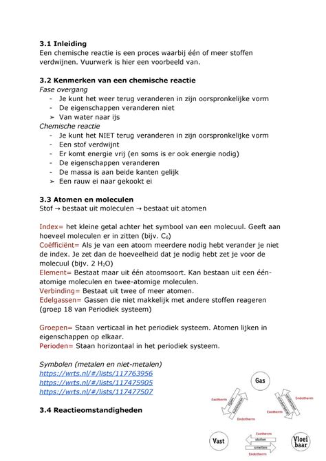 Samenvatting Hoofdstuk 3 Scheikunde 3 Inleiding Een Chemische Reactie