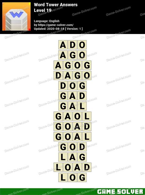 Word Tower Level 19 Answers • Game Solver