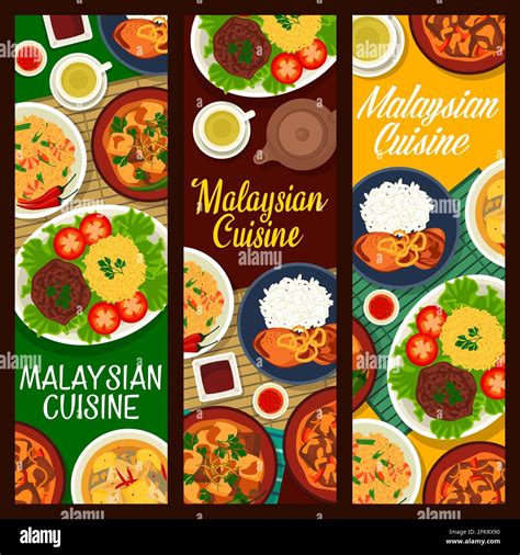 Malaysian Food Banners Cuisine Dishes And Meals Vector Restaurant