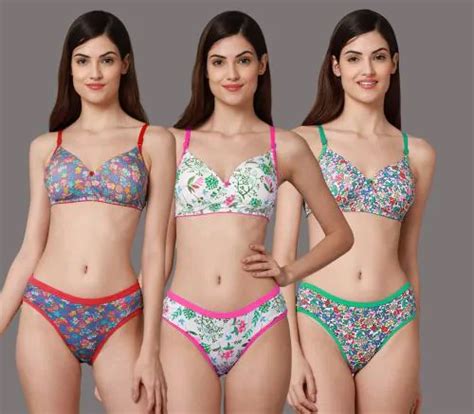 Buy Aamarsh Women Cotton Bra Panty Set For Lingerie Set Pack Of Color Red Pink Green