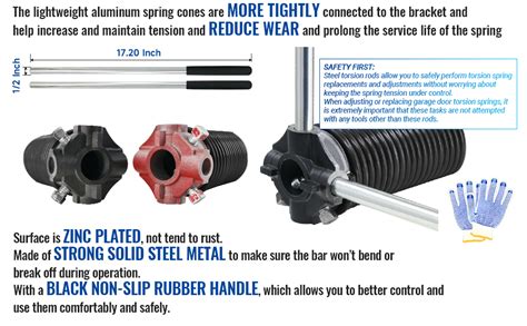 Pair Of Garage Door Torsion Springs Set With Non Slip Winding Bars