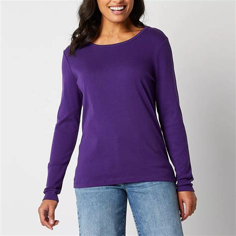 St John S Bay Womens Crew Neck Long Sleeve T Shirt Jcpenney