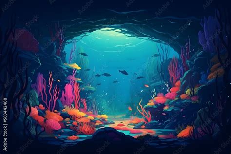 Underwater landscape, digital art. Generative AI Stock Illustration ...