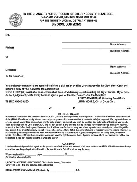 Tennessee Divorce Forms Free Templates In PDF Word Excel To Print