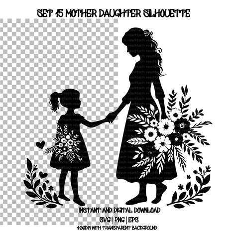 Set 15 Of Mother Daughter Silhouette Svg Mother Daughter Vector Mother