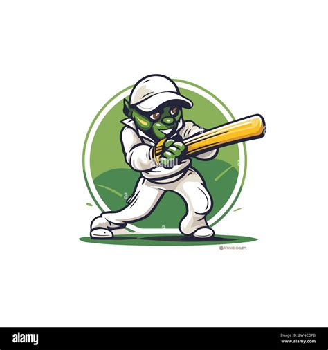 Vector Illustration Of Cricket Player Batsman With Green Bat On White