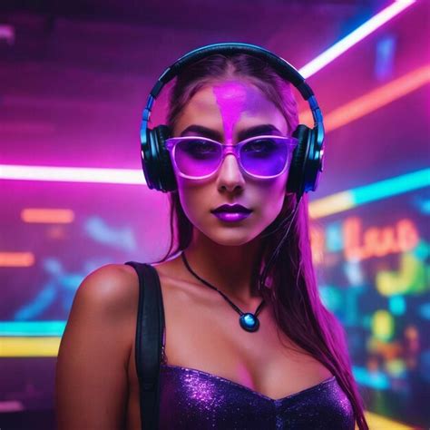 Premium Photo Cyber Monday Concept Hot Girl Dj In Neon Lights With Headphones