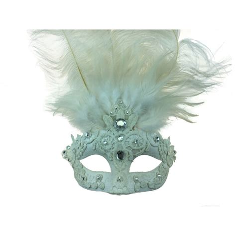 White Lace & Feathers Masquerade Mask - Screamers Costumes