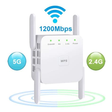 1200mbps Wifi Booster 2 4g 5g Dual Bands Wifi Repeater 4 Antennas 360° Full Coverage Wifi Range