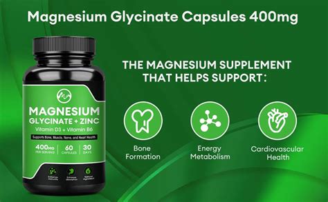 2 Pack Magnesium Glycinate Capsules Magnesium Supplement 400 Mg With Zinc Vitamin