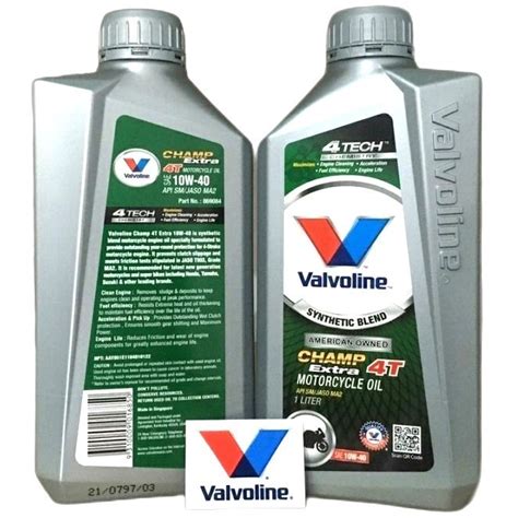 Jual OLI VALVOLINE CHAMP EXTRA 4T 10W 40 1L API SM JASO MA2 Synthetic