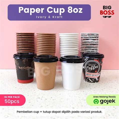 Jual ISI 50PCS Paper Cup 8 Oz 240ml Gelas Kertas Kopi Teh Polos