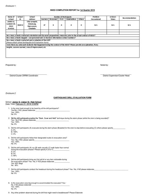 Earthquake Drill Evaluation Form | PDF | Emergency Evacuation | Pedagogy