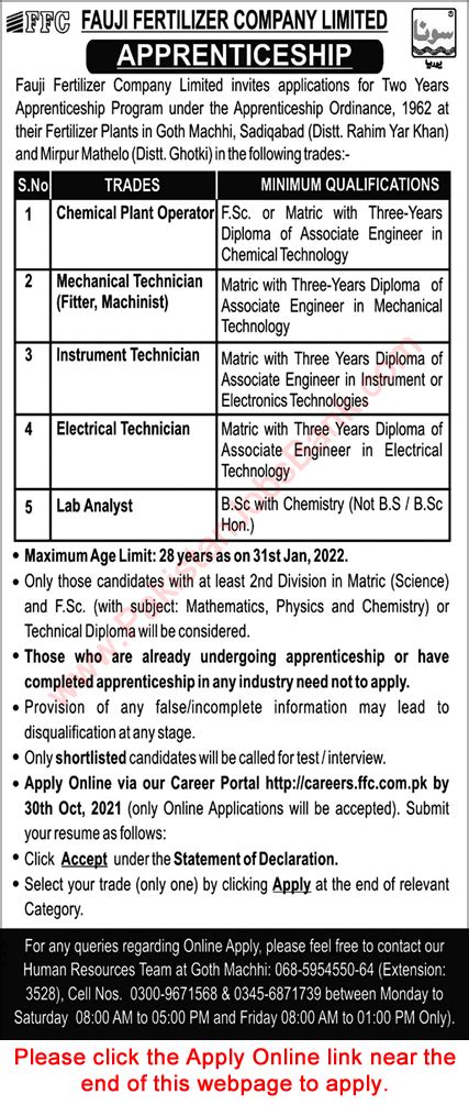 Ffc Apprenticeships September 2021 Online Apply Fauji Fertilizer