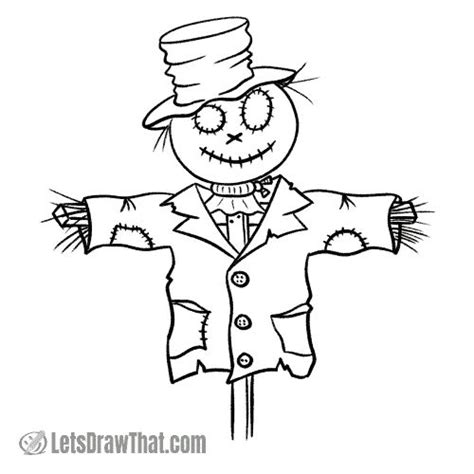 How to draw a scarecrow - step-by-step drawing tutorial | Let's Draw ...