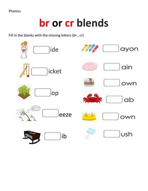 Br And Cr Blends Worksheet