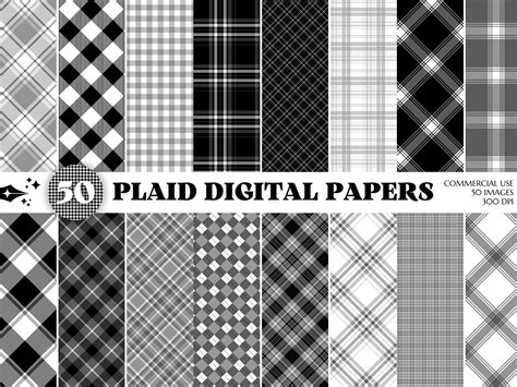 Black And White Plaid Digital Paper Set Graphic By HouseOfClipart