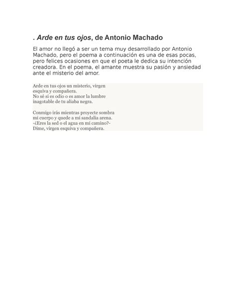 Antonio Machado POEMA DE TRABAJO LINGUISTICO Arde En Tus Ojos De