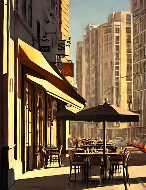 Art Deco Style Cafe Late Afternoon In A City Cool L