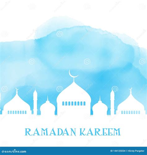 Ramadan Kareem Background With Mosque Silhouette On Watercolour Texture