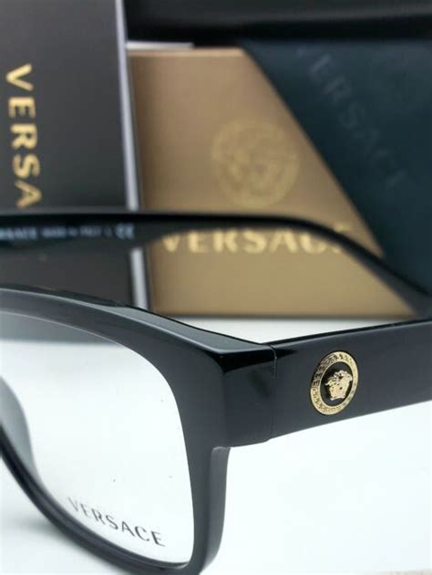 Versace Rectangular Eyeglasses Mod 3266 Gb1 55 17 Black Frames W Gold Logo For Sale Online Ebay