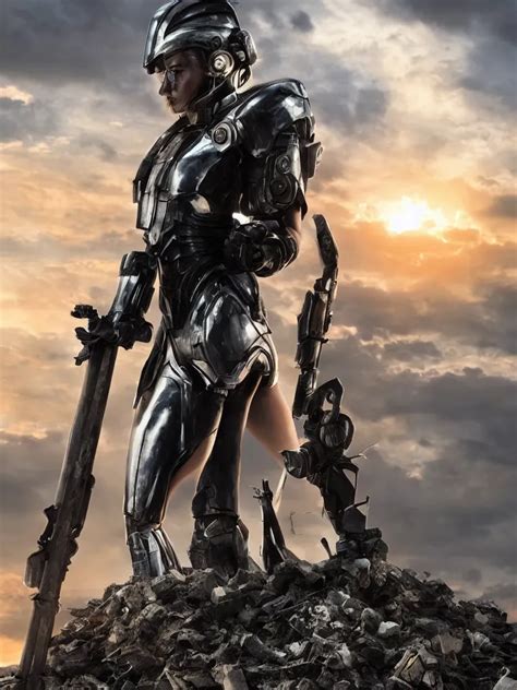 Emily Blunt In Futuristic Power Armor Close Up Stable Diffusion