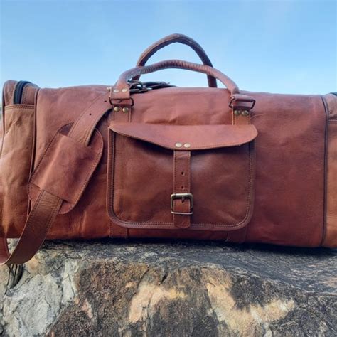 Free Personalized Handmade Leather Duffle Bag Large Travel Etsy