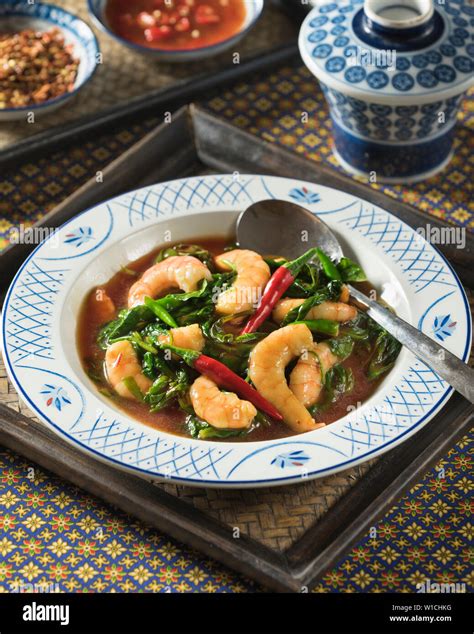 Pad Kra Pao Kung Thai Stir Fried Shrimp With Basil Thailand Food