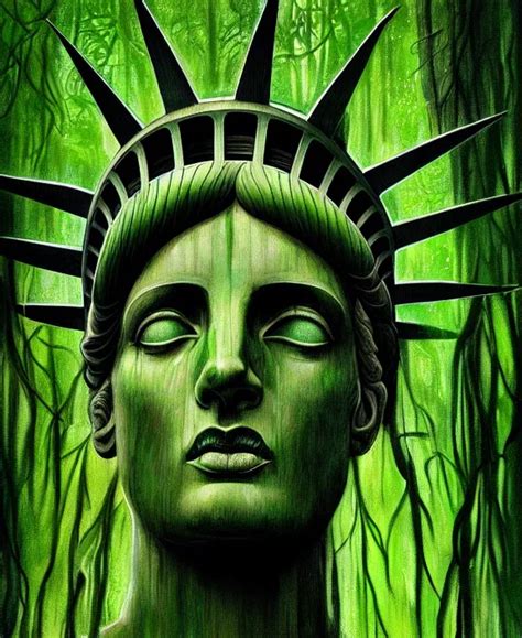 Statue Of Liberty Overgrown And Covered In Moss And Stable Diffusion