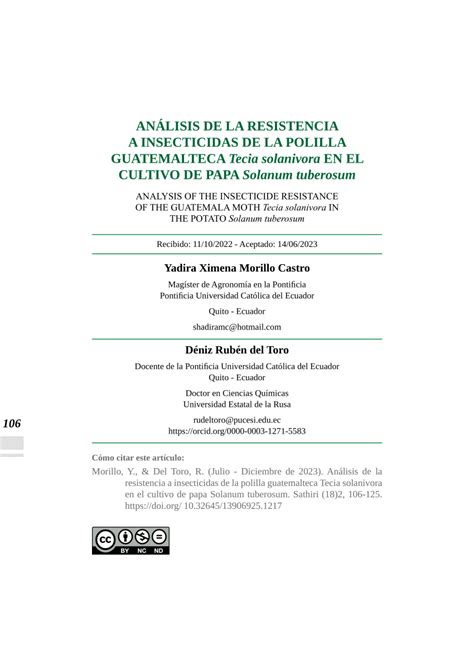 Pdf An Lisis De La Resistencia A Insecticidas De La Polilla