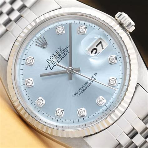 Mens Rolex Datejust Ice Blue Diamond K White Gold Stainless Steel