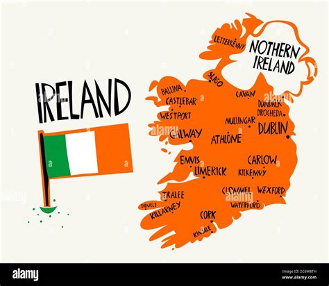 Vector hand drawn stylized map of Ireland. Travel illustration of ...