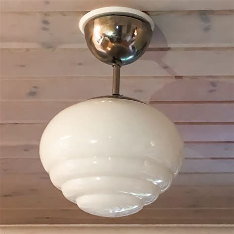 Art Deco Lampa Taklampa Tal Funkis Klotlampa Design Retro Opalglas