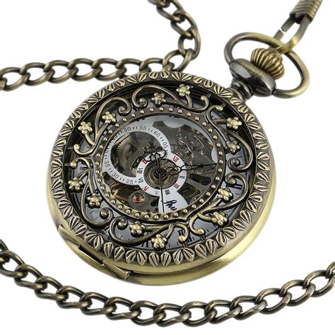 Hand Winding Mechancial Pocket Watch Half Hunter White Dial Bronze Case