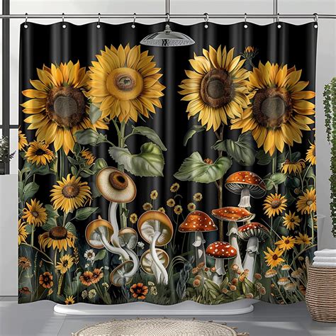 Van Goghinspired Shower Curtain With Black Background Sunflower Print