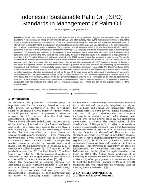 Pdf Indonesian Sustainable Palm Oil Ispo Standards In Management Of