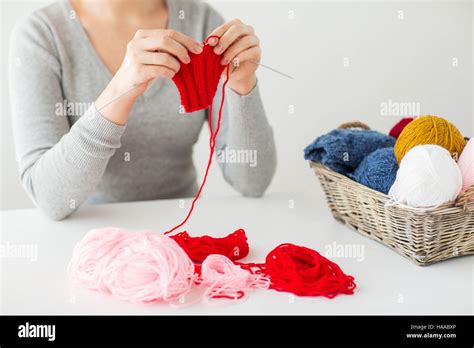 Woman Hands Knitting With Needles And Yarn Stock Photo Alamy