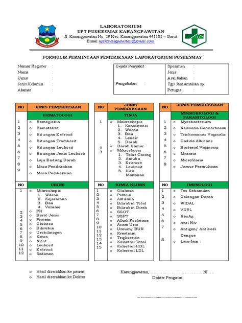 Formulir Permintaan Pemeriksaan Laboratorium Puskesmas Pdf