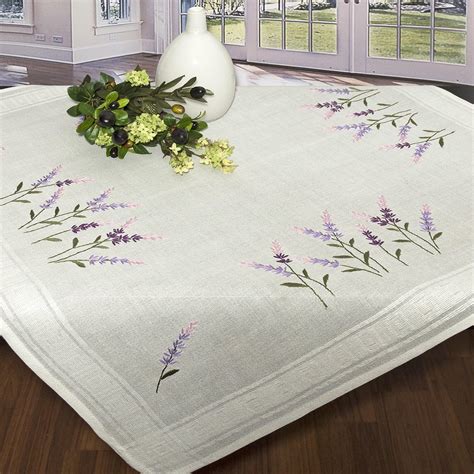 Elegant Field Of Lavender Embroidery Tablecloth Kit White 80 X 80 Cm