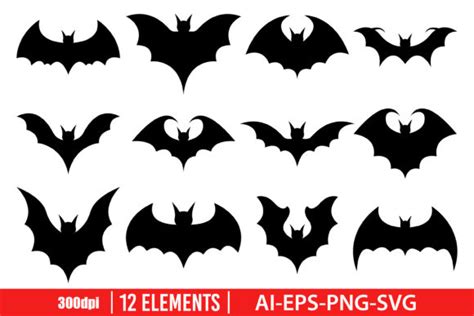 Bat Silhouette Clipart Set Graphic by Emil Timplaru Store · Creative ...