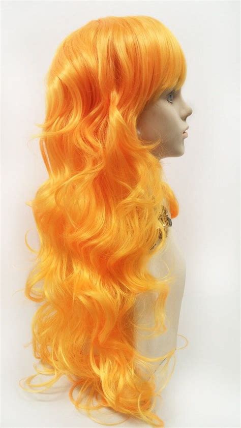 Long 25 Inch Wavy Light Orange Color Anime Cosplay Costume Wig With