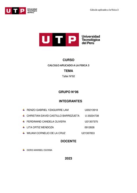 Taler 2 Grupo 6 Cálculo Aplicado A LA Física 3 CURSO CALCULO APLICADO