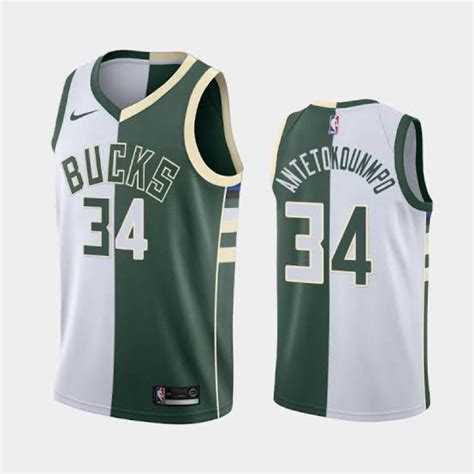 Putih Hijau Nba Basketball Jersey Special Split Milwaukee Bucks 34